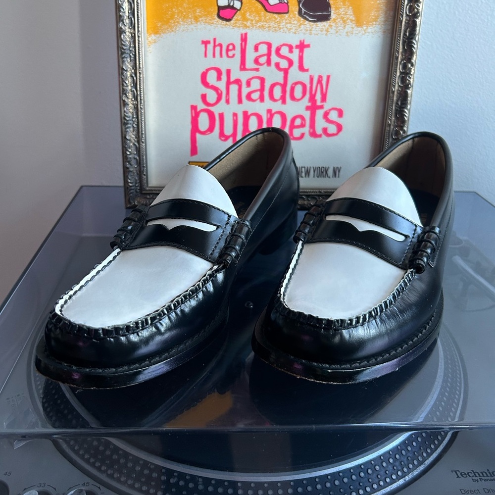 GH Bass Mens Larson Weejuns Black White Penny Loafers Size 7.5D